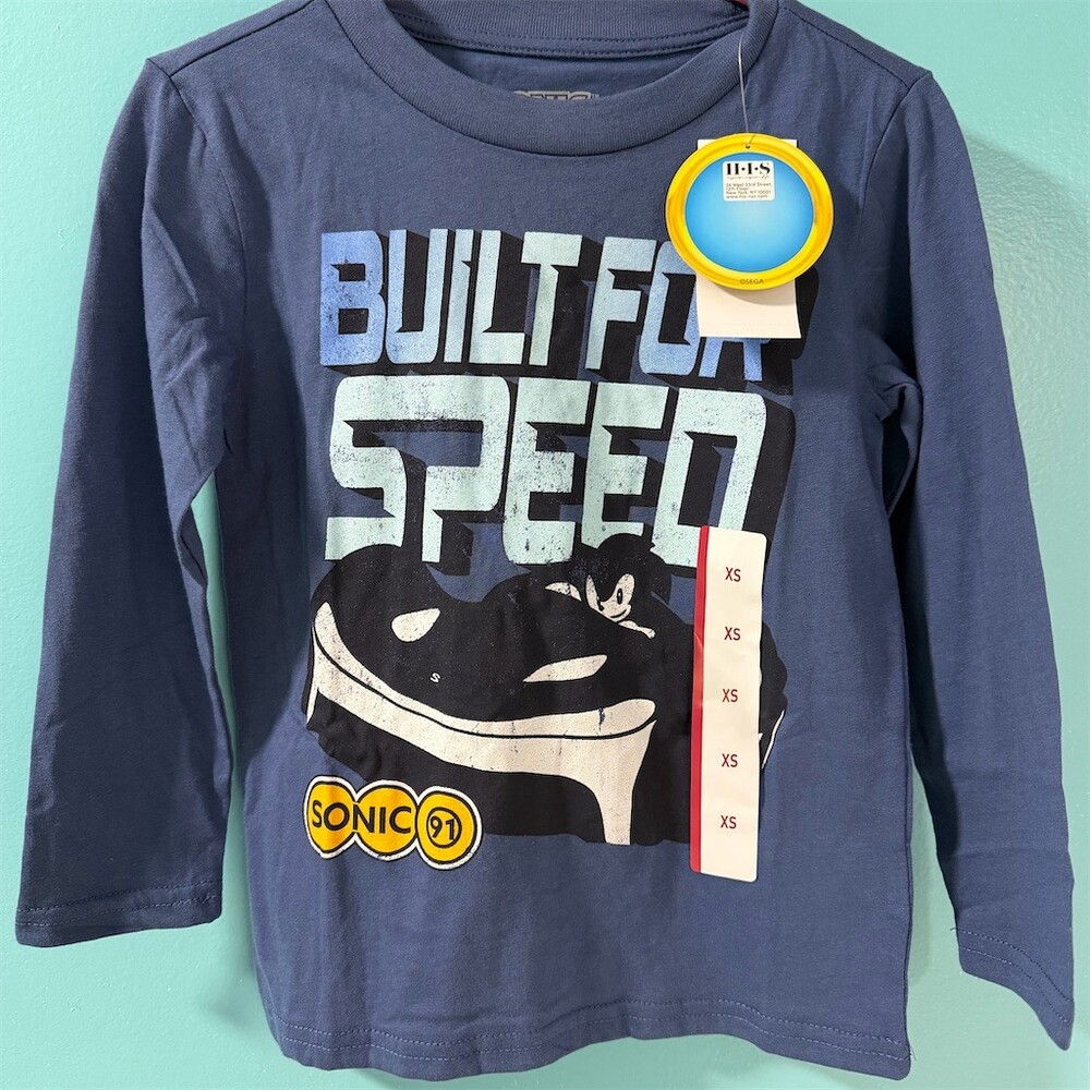 Sonic the Hedgehog Boys Long Sleeve Graphic Blue Built For Speed Shirt Size XS